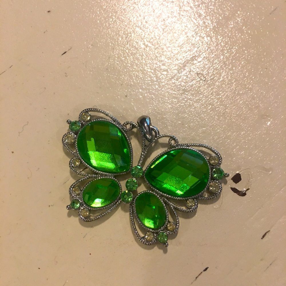 Large green stone butterfly pendant charm